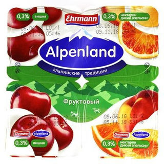 Продукт Йогуртный Alpenland фруктовый Вишня/Нектарин-дикий апельсин 0,3%, 95г